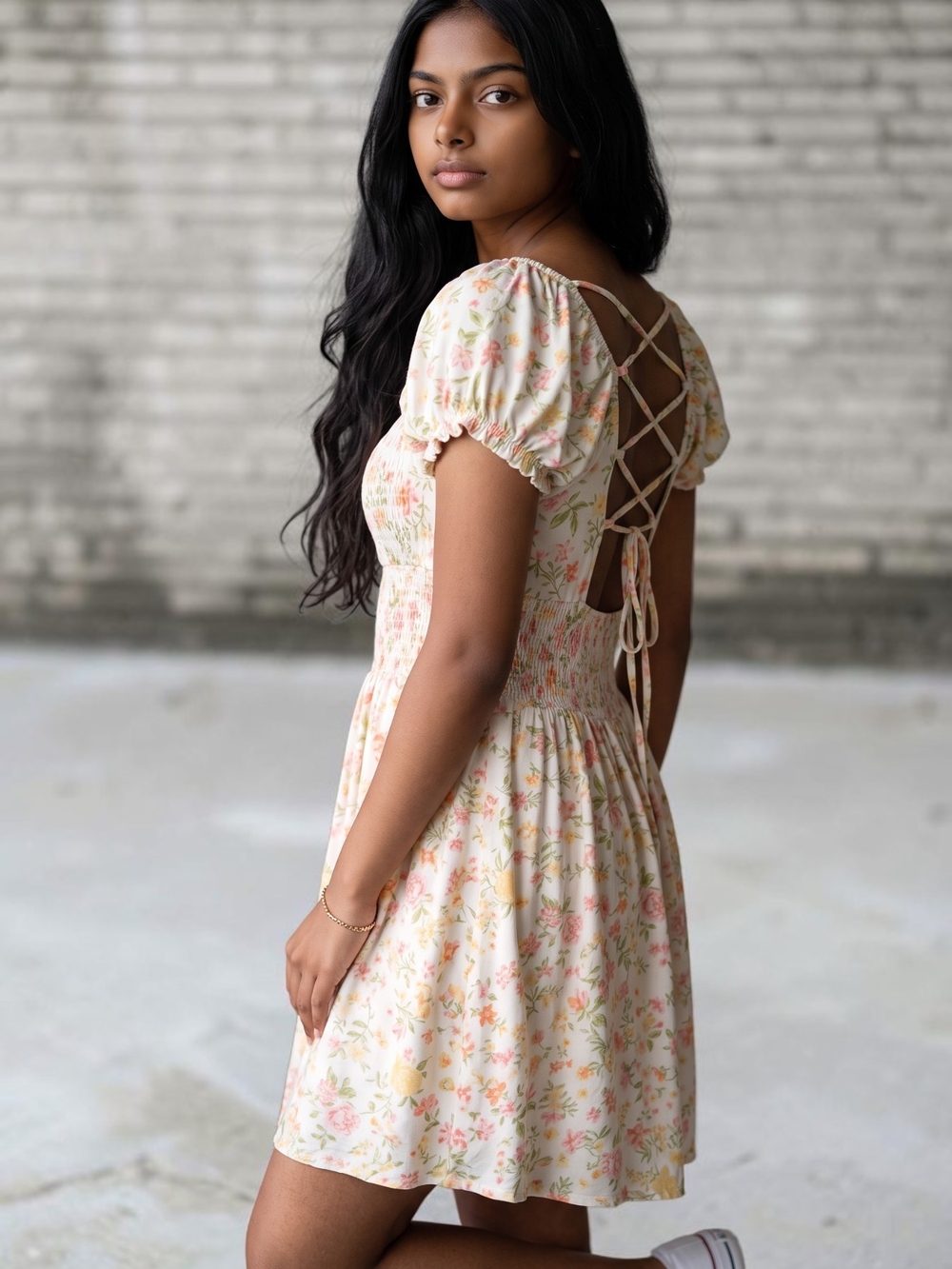 No Boundaries White Mini Dress with Pink & Green Floral Print